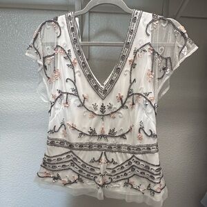 Adrianna Papell White and Pink Embellished Blouse